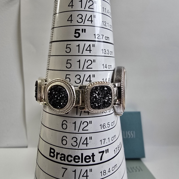 Ecclissi Sterling Silver Quartz Watch Black Druzy Accents + Extra Links - Picture 13 of 16